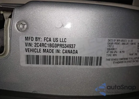 2023 Chrysler Pacifica Touring L z USA, uszkodzony, nr VIN 2C4RC1BG0PR534937